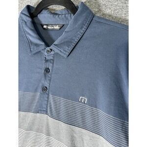 Travis‎ Mathew Men's XXL Blue Gray Striped Short Sleeve Polo Golf Casual Stretch